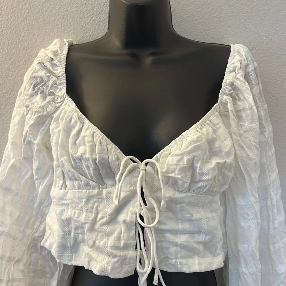 Princess Polly Riley Long Balloon Sleeve Tie Front Crop Top